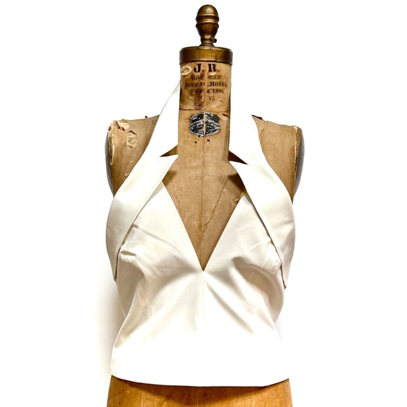 Cult Gaia Structured Twill Danil Top Off-White Top With Back Center Zipper Sz L - Picture 5 of 8